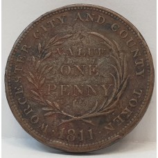 GREAT BRITAIN UK 1811 . ONE 1 PENNY . WORCESTER CITY TOKEN